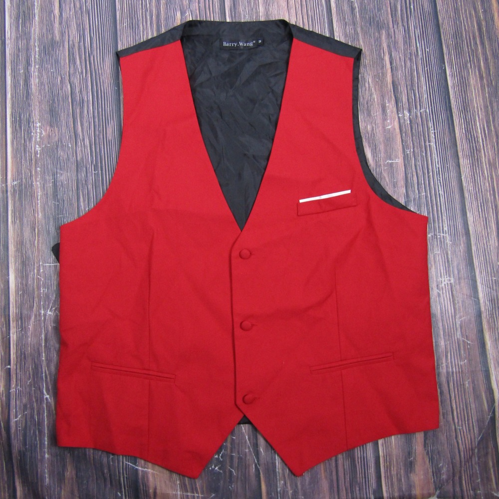 Barry.Wang Suit Vest Mens Size M‎ Red Formal Waistcoat 3-Button Adjustable Back